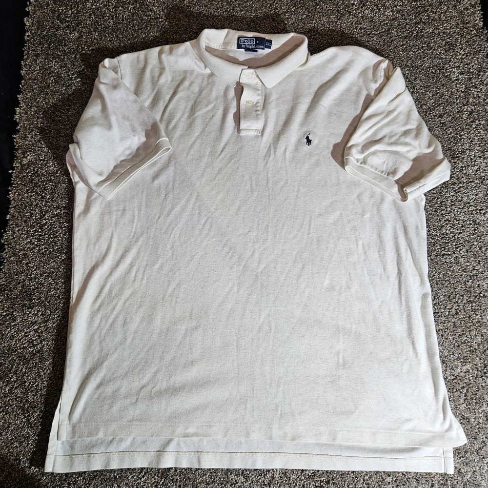 Polo Ralph Lauren Mens XXL Cream Off White Short Sleeve Cotton Polo Shirt‎ Pony